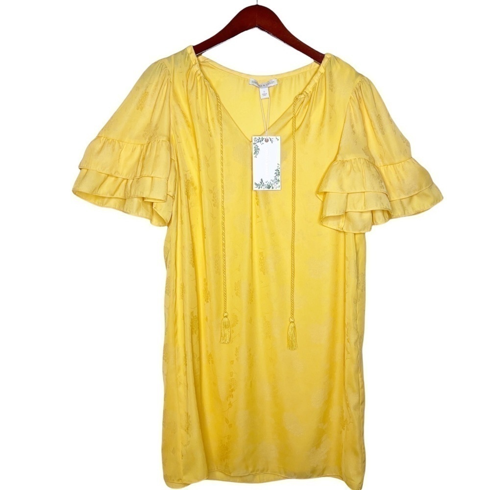 CHELSEA & VIOLET NWT Ruffle Sleeve Boho Peasant Dress Size Small in Maize Yellow